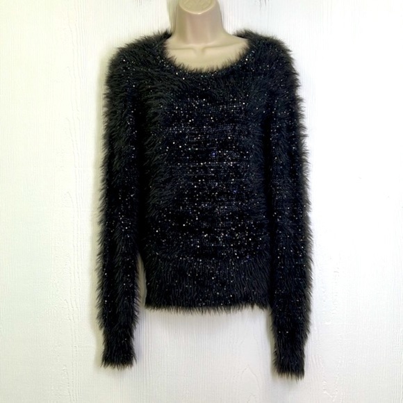 Zara - NWT Sequin Fuzzy Knit Gray Long Sleeve Sweater Size Small - Picture 2 of 12